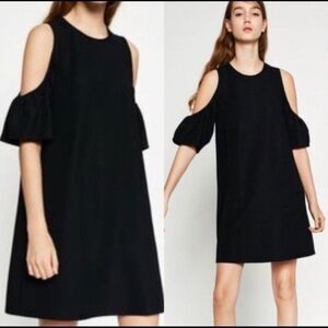 ZARA Trafaluc Black Open Shoulder Mini Shift Dress Size S